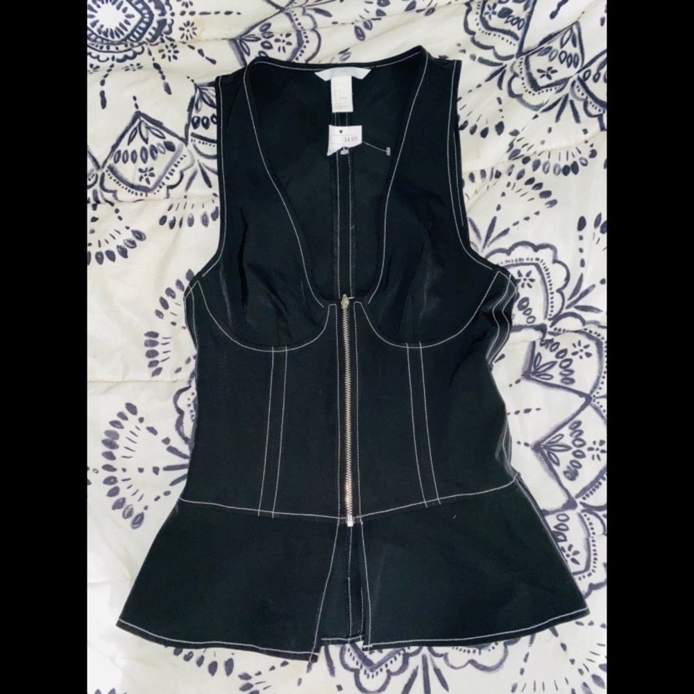 NWT sexy black zipper top